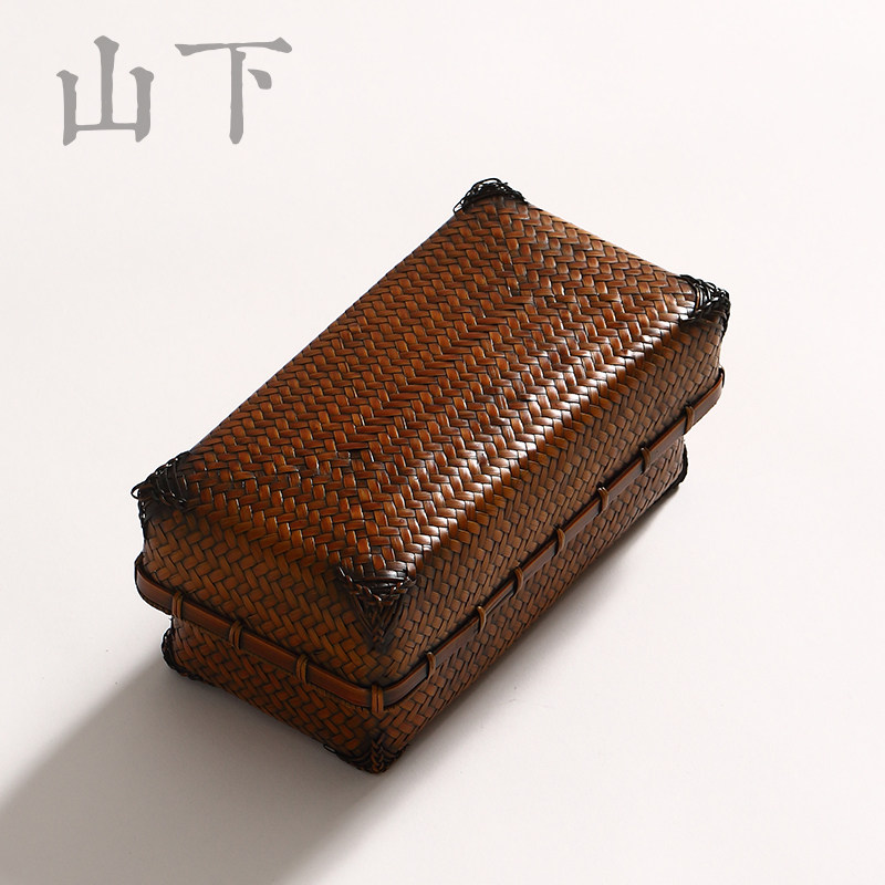 竹编茶包茶具收纳竹包茶壶旅行竹制收纳筐天地盖做旧茶器配件收纳