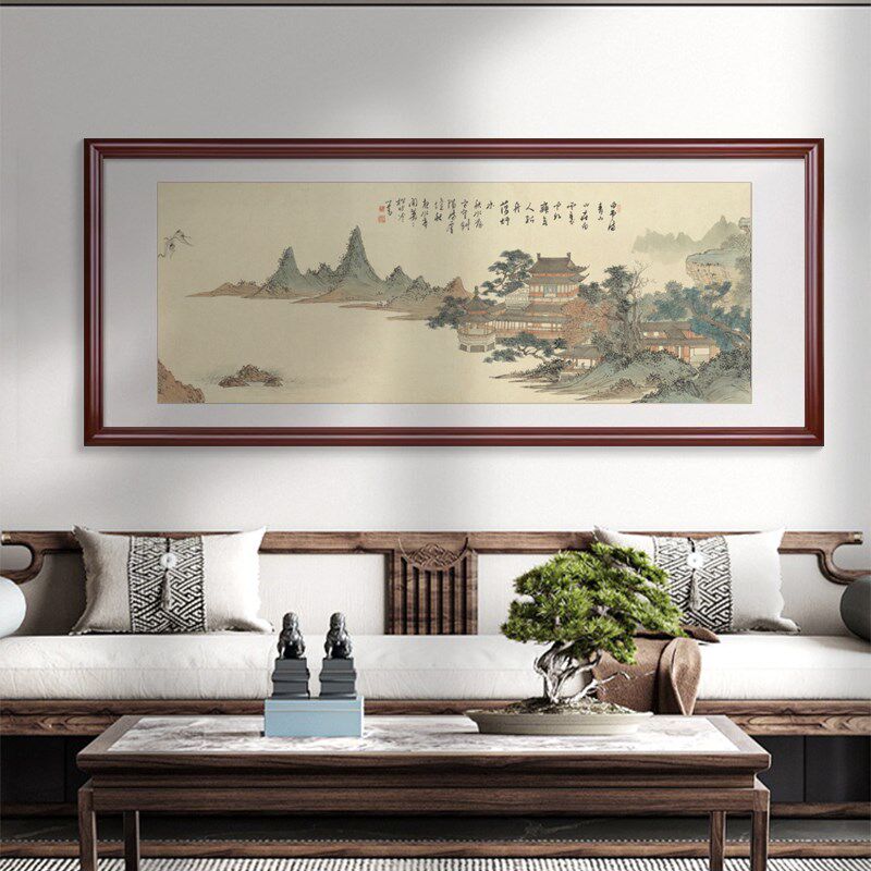 新中式客厅装饰画张大千山水画沙发背景墙挂画国画办公室墙面壁画