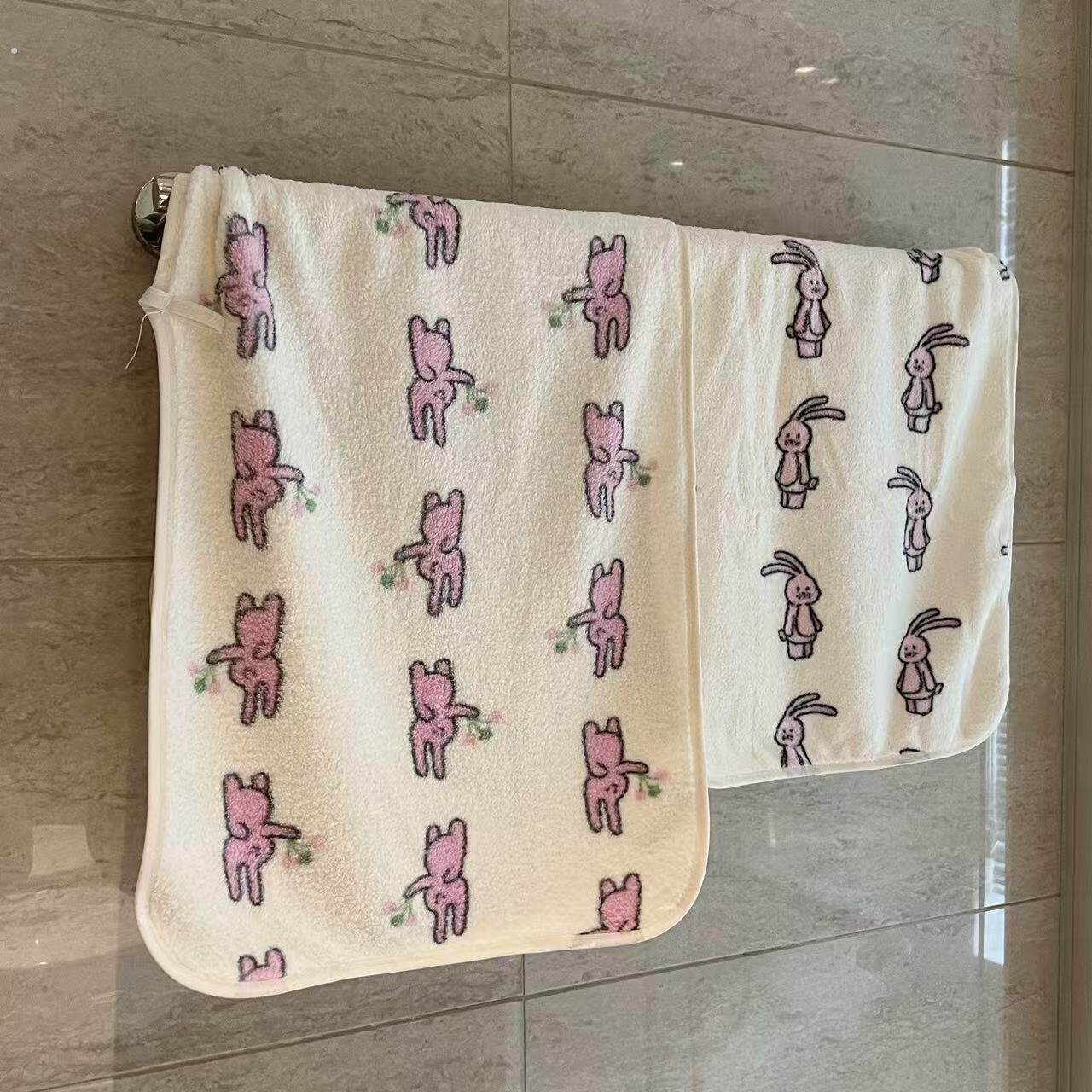 可可爱爱小兔子毛巾珊瑚绒超吸水两条