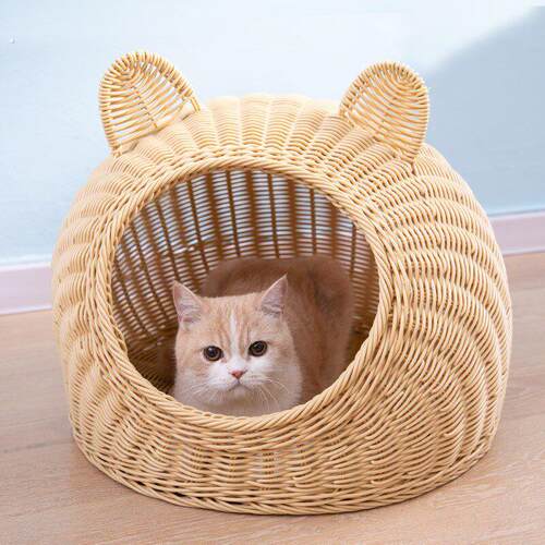 猫窝四季通用半封闭式猫咪宠物屋狗窝透气可水洗藤编大号夏季凉窝