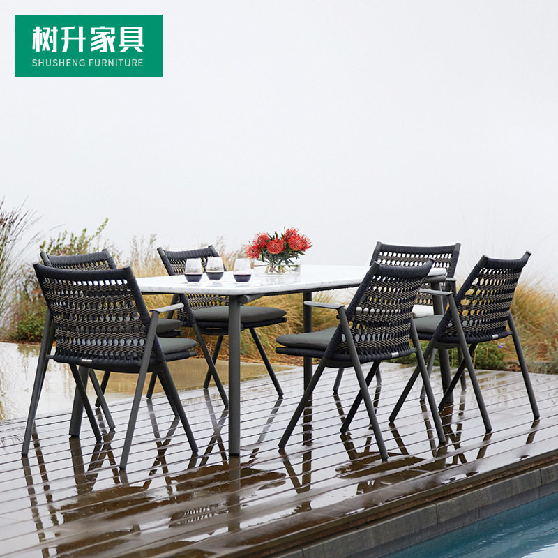 室外露台桌椅现代简约花园休闲藤编家具套装组合户外阳台藤椅茶几