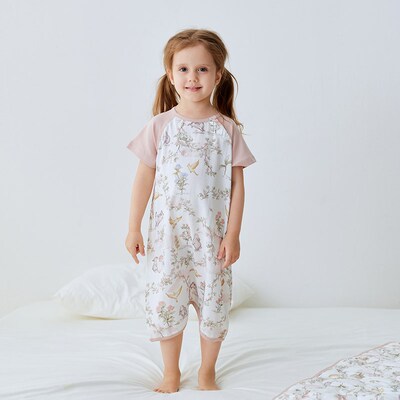 721星球婴儿睡袋夏季短袖两粒扣睡袋儿童竹棉短袖宝宝连体衣宽松