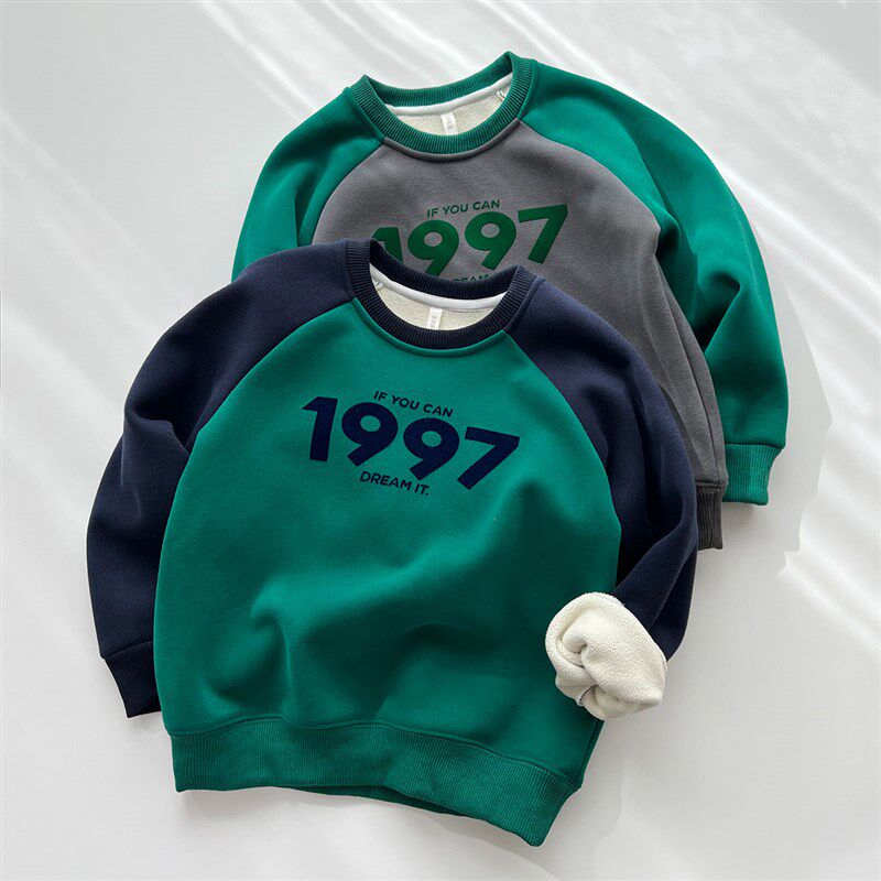 儿童纯棉加绒卫衣 男童女童一体奥丽绒套头衫 中大童 秋冬款女装