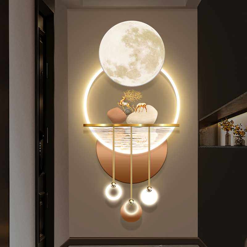 寓意好的玄关装饰画入户竖版带LED灯壁画走廊楼梯大气3D挂画福禄