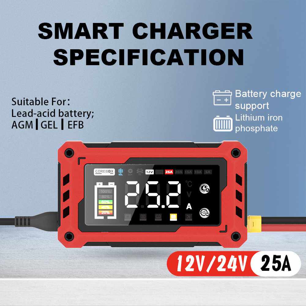 12V25A/24V10A辅助启动维护器汽车游艇割草机电瓶充电器欧规美规