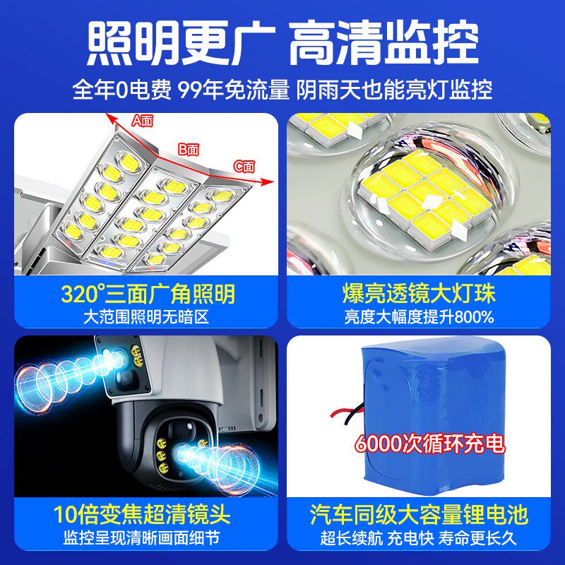 新型太阳能户外灯无线监控高杆带摄像头路灯led超亮小区庭院灯具