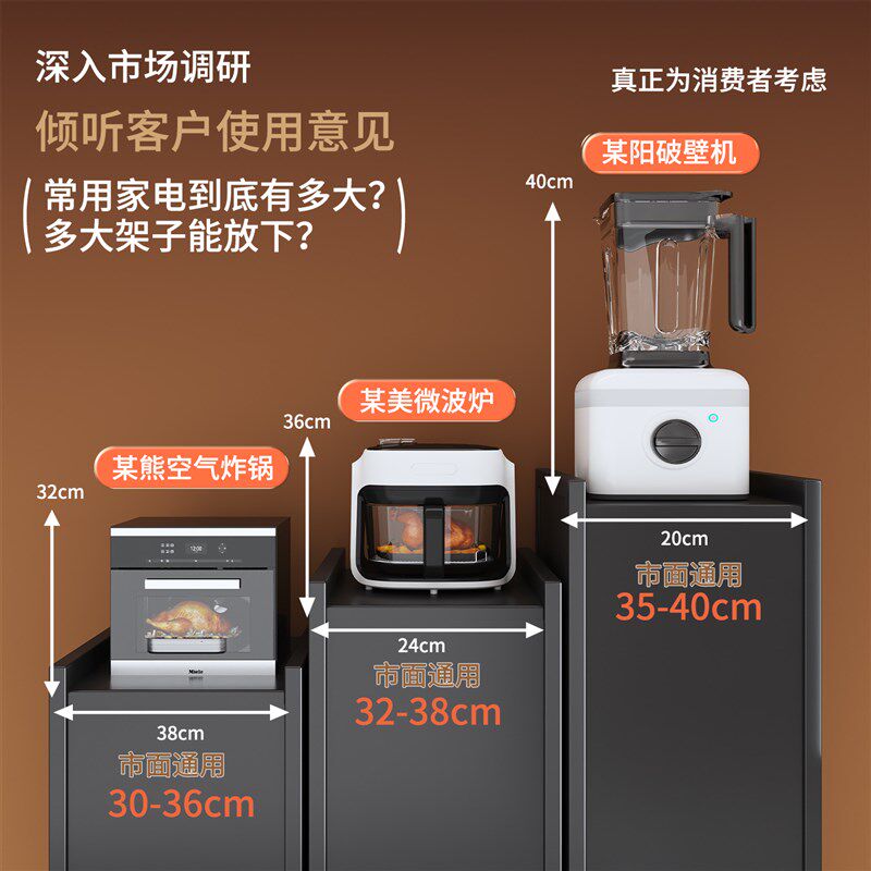 厨房夹缝置物架落地可移动收纳柜一体靠墙微波炉碗筷调料储物柜子