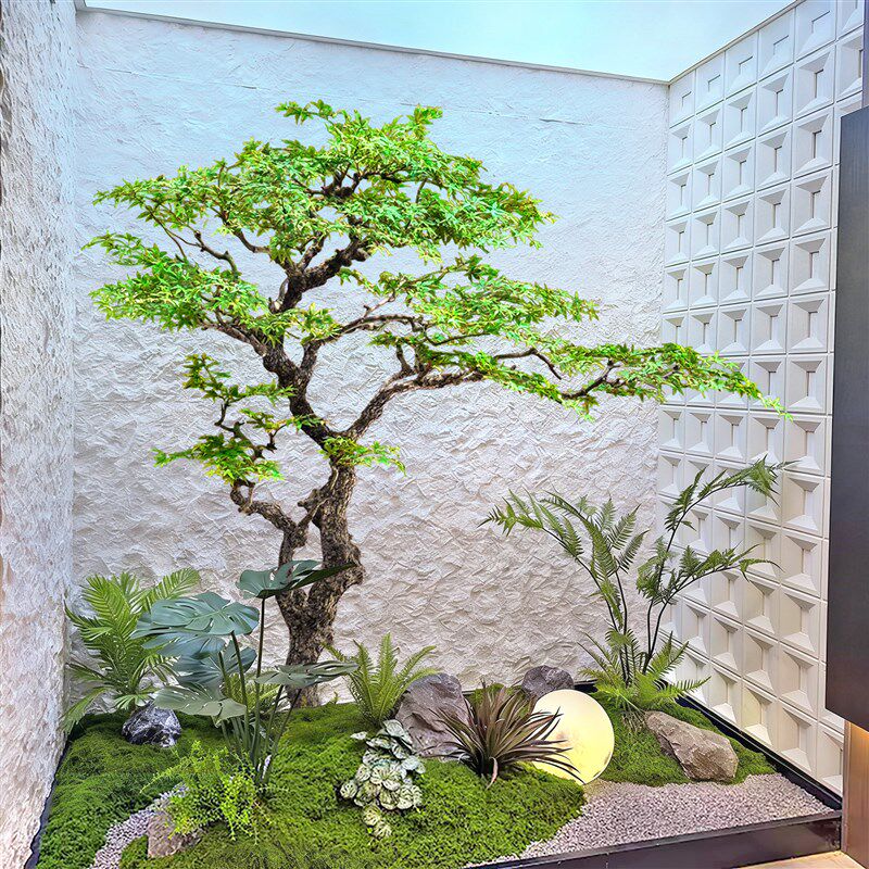 现代简约仿真绿植景观枫树室内装饰盆栽植物墙艺术摆件玄关造景