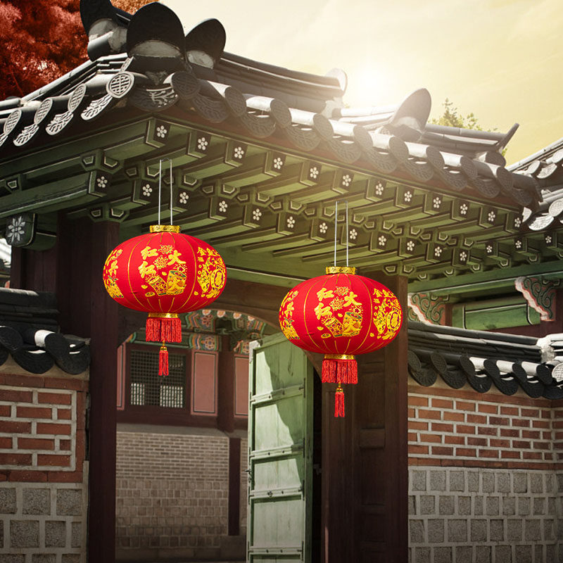 新年大门红灯笼吊灯小中国风春节过年阳台装饰兔年元宵节新款宫灯