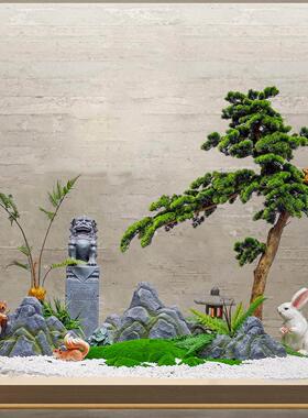 室内真绿植枯山水造景摆件组合玄关楼梯下饭厅装饰假山石新中式