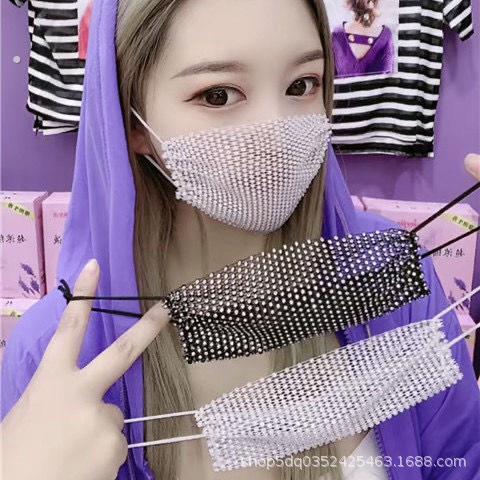 新款带钻口罩网红明星同款女夏季戴满钻镶钻水钻装饰防晒闪亮个性