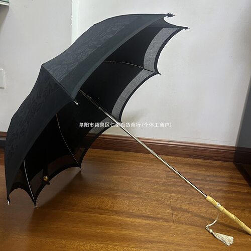 特价日系小洋伞蝴蝶结棉布烧花遮阳伞镂空花边二折伞钢骨防风木柄
