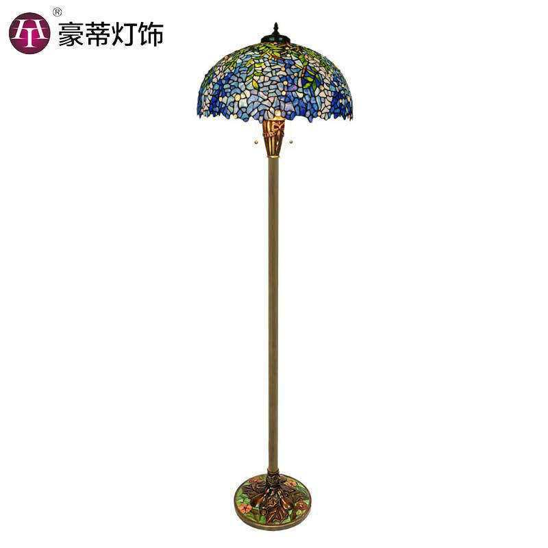 厂家直销 欧式古典蓝色紫藤落地灯具客厅卧室彩色玻璃艺术灯饰20