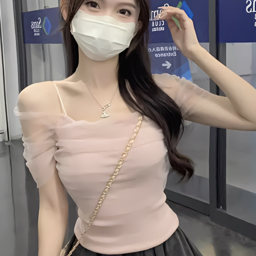 一字领吊带t恤2026夏季新款小众小个子法式显瘦辣妹网纱露肩上衣