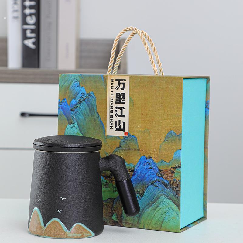 江山陶瓷马克杯带盖水杯带过滤办公杯礼盒送老师长辈节日伴手礼物