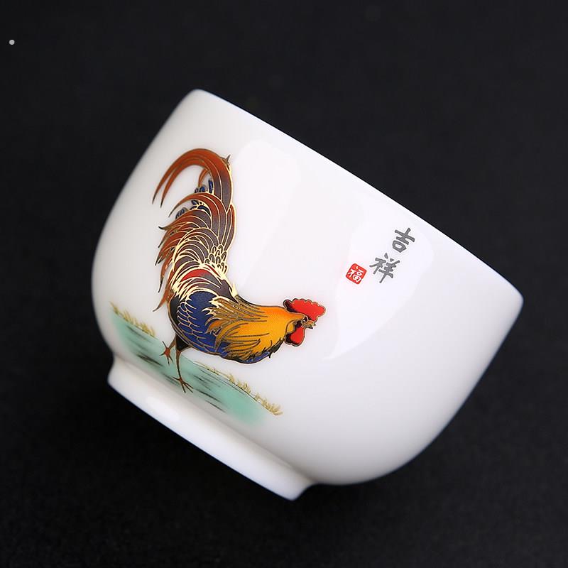 公鸡茶杯主人杯单杯羊脂玉白瓷功夫品茗杯茶盏精致大号个人专用