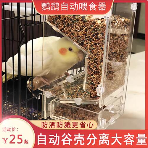 鹦鹉自动喂食器食盒防撒防溅防甩喂鸟器下料器饲料盒鸟吃食盒玄凤