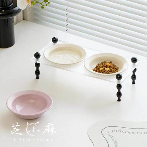 芝小麻覆古氛围感陶瓷猫碗狗碗高脚护颈防打翻双碗压克力宠物碗架