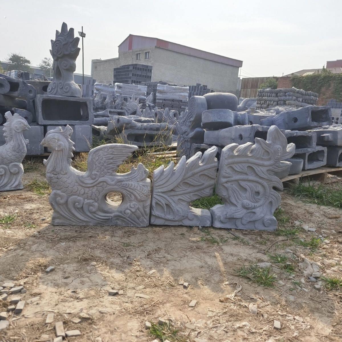 中式屋顶二龙戏珠仿古门楼屋脊古建戏配件珠黏土双龙装饰青瓦烧制