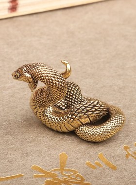 黄铜实心纯铜小摆件桌面手把件十二生肖蛇铜蛇茶道茶宠古玩小铜器