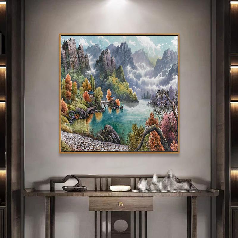 山水画客厅挂画办公室背景墙装饰画高山流水玄关招财中式风景壁画