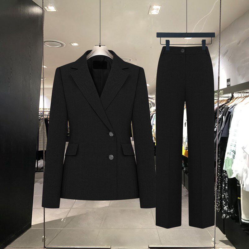 高级设计感黑色收腰西装外套女士2025新款春秋气质修身小西服套装