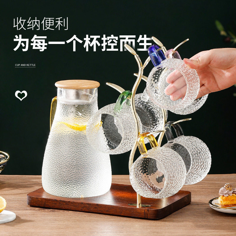 北欧轻奢树叶水杯架子置物架家用水杯收纳玻璃杯咖啡杯木质杯壶托