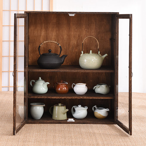 实木茶具壶杯茶器展示柜茶叶博古架桌面收纳柜台面防尘置物柜碗柜