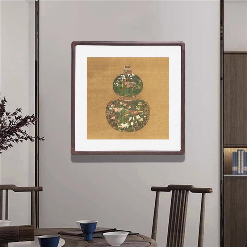 名家字画葫芦花瓶中式客厅进门玄关复古挂画办公室饭店斗方装饰画