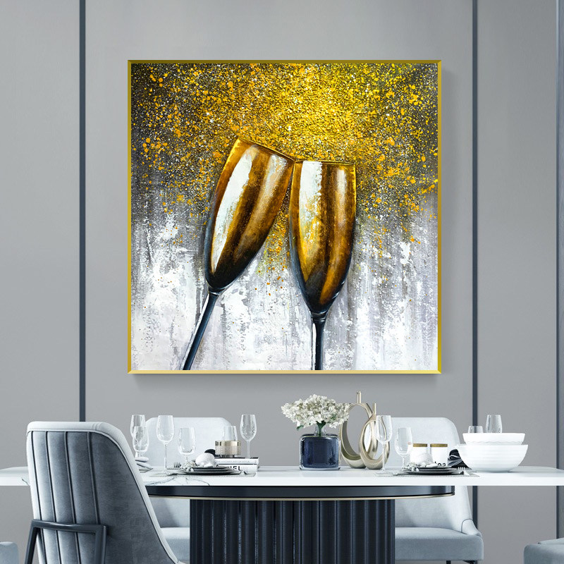 酒杯轻奢挂画高端奢华法式复古装饰画美式风格餐厅肌理画手绘油画