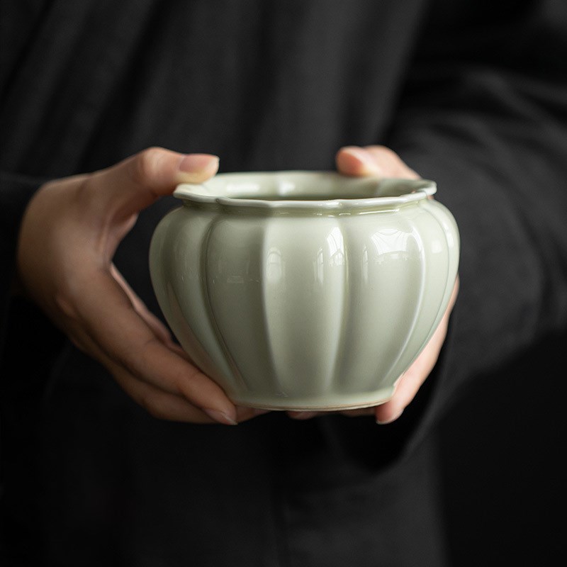 草木灰佛手建水 茶道配件水盂陶瓷废水缸 茶席烟灰缸多用新品干泡