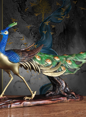 彩铜孔雀摆件招财家居饰品轻奢客厅电视柜装饰工艺品乔迁新居礼品