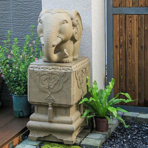 陋石坊大象石墩摆件户外庭院花园底座造景装饰别墅民宿大门口门墩