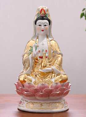 潮州珍艺㊣12~20寸【合家平安】万珠金身扶瓶观音菩萨摆件真金彩