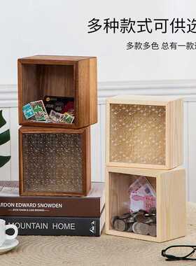 大号创意木质存钱罐桌面摆件可存取储蓄罐杂物收纳盒透明存钱罐