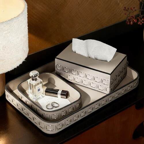 法式高级感轻奢皮革香薰托盘几何编织玄关客厅桌面装饰收纳盘