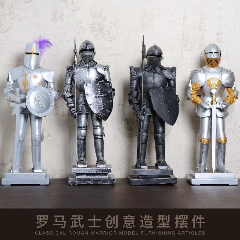 欧式复古铁艺罗马盔甲士兵模型橱窗陈列道具客厅服装店铺怀旧摆件