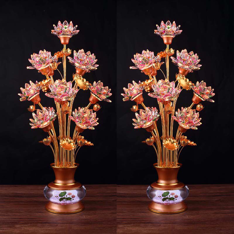 水晶led九品莲花灯佛供灯七彩佛前供灯寺庙仙堂观音长明供灯 插电
