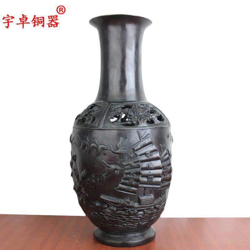 宇卓铜器纯铜花瓶黄铜花瓶年年有余 八骏马 八骏图花瓶工艺品摆件