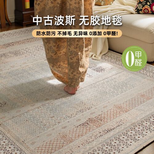 中古风无胶地毯客厅卧室防水防污耐脏无甲醛高级感免打理2025新款
