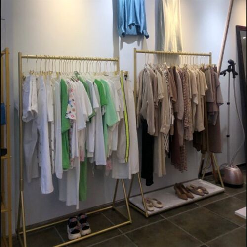 服装店展示架落地式组合金色衣架杆男女装货架银色侧挂架衣服架子