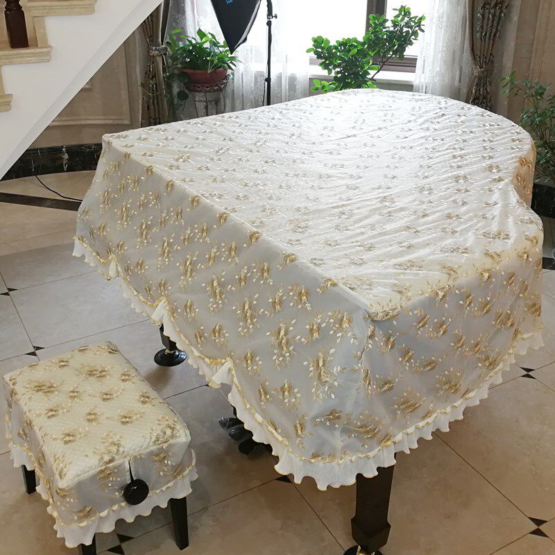 启颜田园绣花蕾丝小花双层三角钢琴罩钢琴套三角钢琴防尘罩盖布