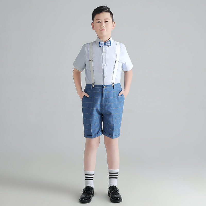 儿童西装大码加大胖男童西服格子花童礼服初中生主持人钢琴演出服