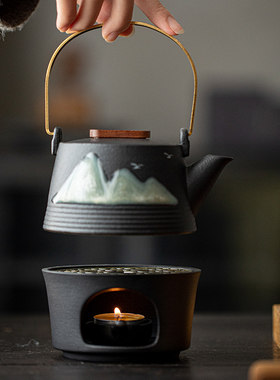 创意新中式蜡烛温茶器套装家用茶道配件陶瓷茶壶温茶台烤橘子底座
