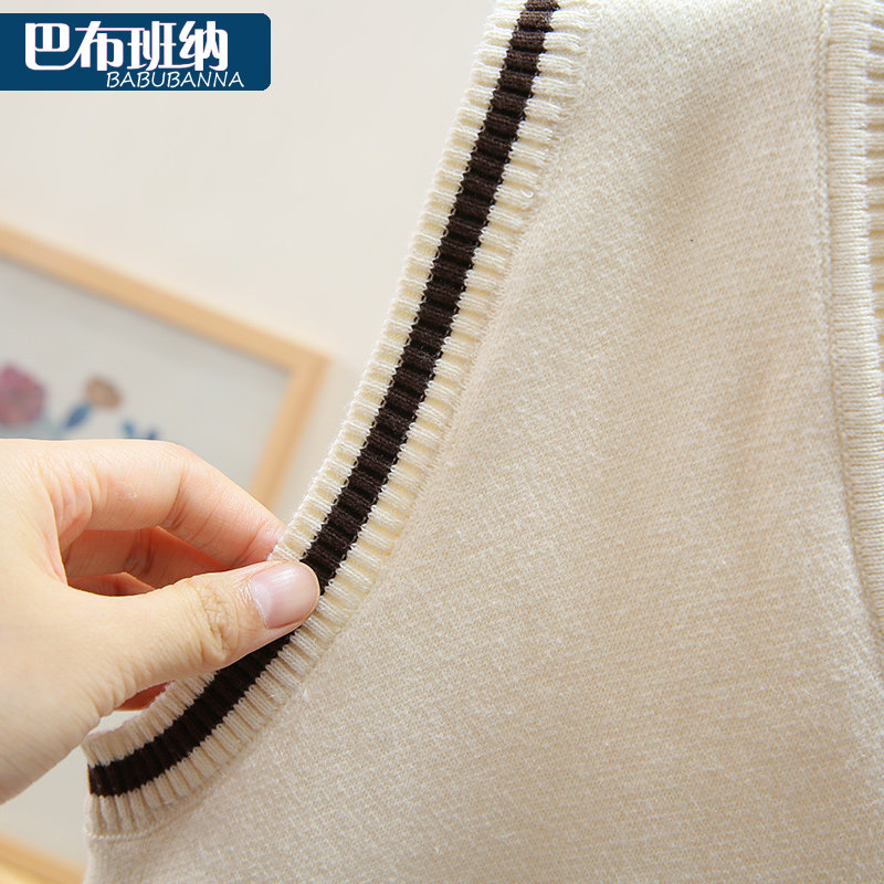 男童背心毛衣春秋2023新款儿童白色针织衫中大童加绒加厚马甲纯棉