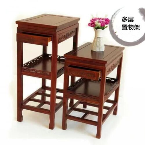 客厅实木高低多层置物架中式花架花几摆件奇石架边几边桌花盆架子