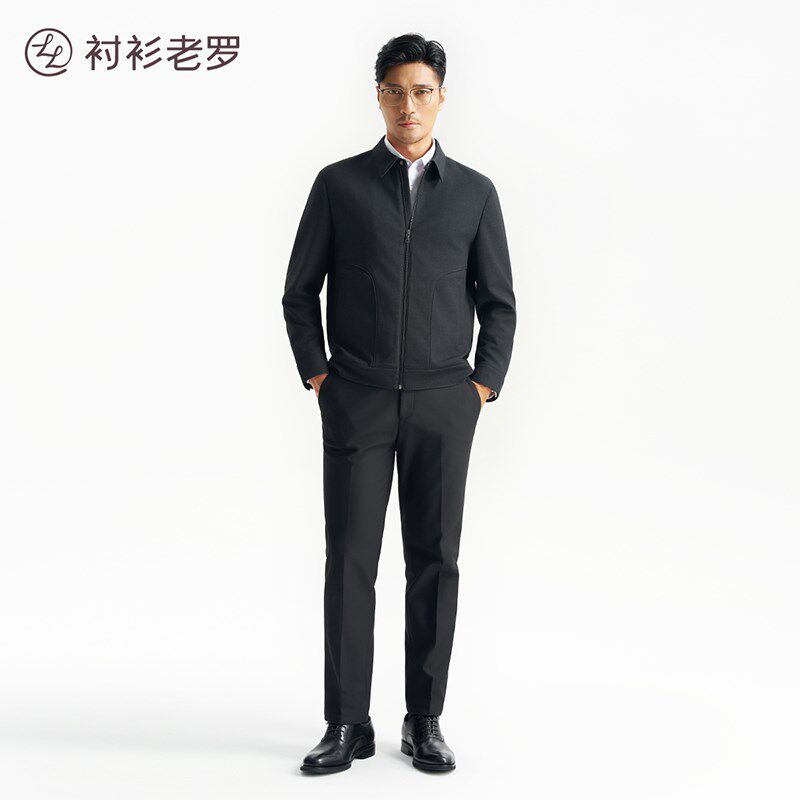 衬衫老罗[风尚六号]春季行政夹克男绵羊毛翻领男士外套247X0J508N