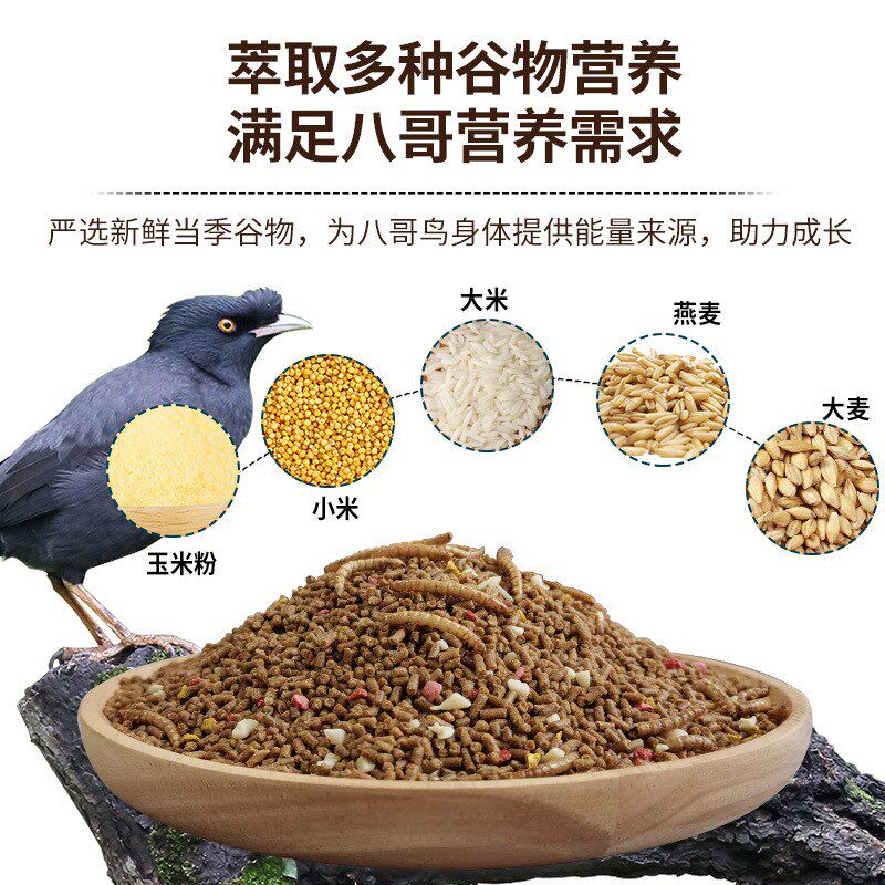 开元全价八哥鸟食牛肉虫干林八哥专用鸟粮饲料海八哥营养亮羽鸟料
