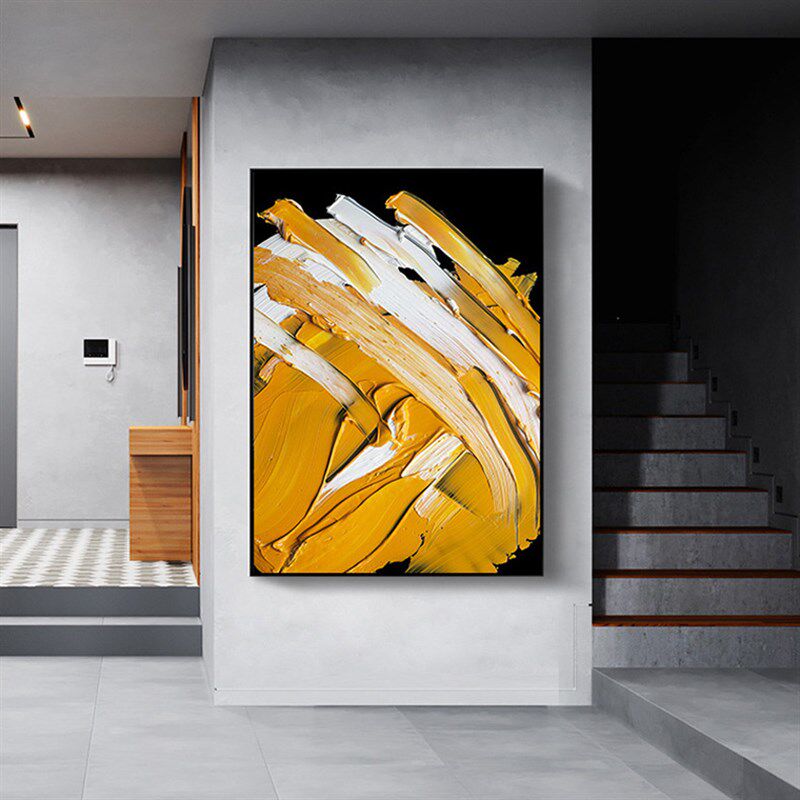 过道楼梯画走廊玄关壁画抽象装饰画油画竖版黄色家居挂画样板房画