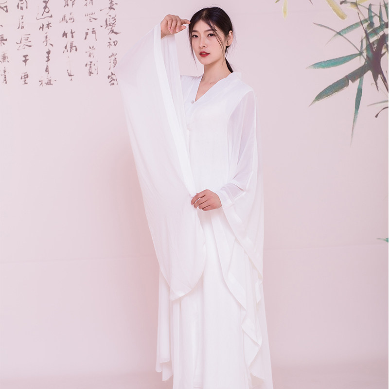 白色禅舞服装女套装中国风仙女飘逸连衣裙宽松禅意长袍古琴茶禅服